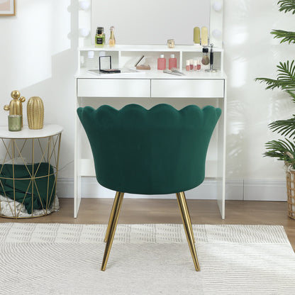 Shell Chair Velvet Dressing Table Chair Lounge Chair with Golden Metal Legs for Living Room Bedroom and Dining Room 67L x 64W x 77H cm Green