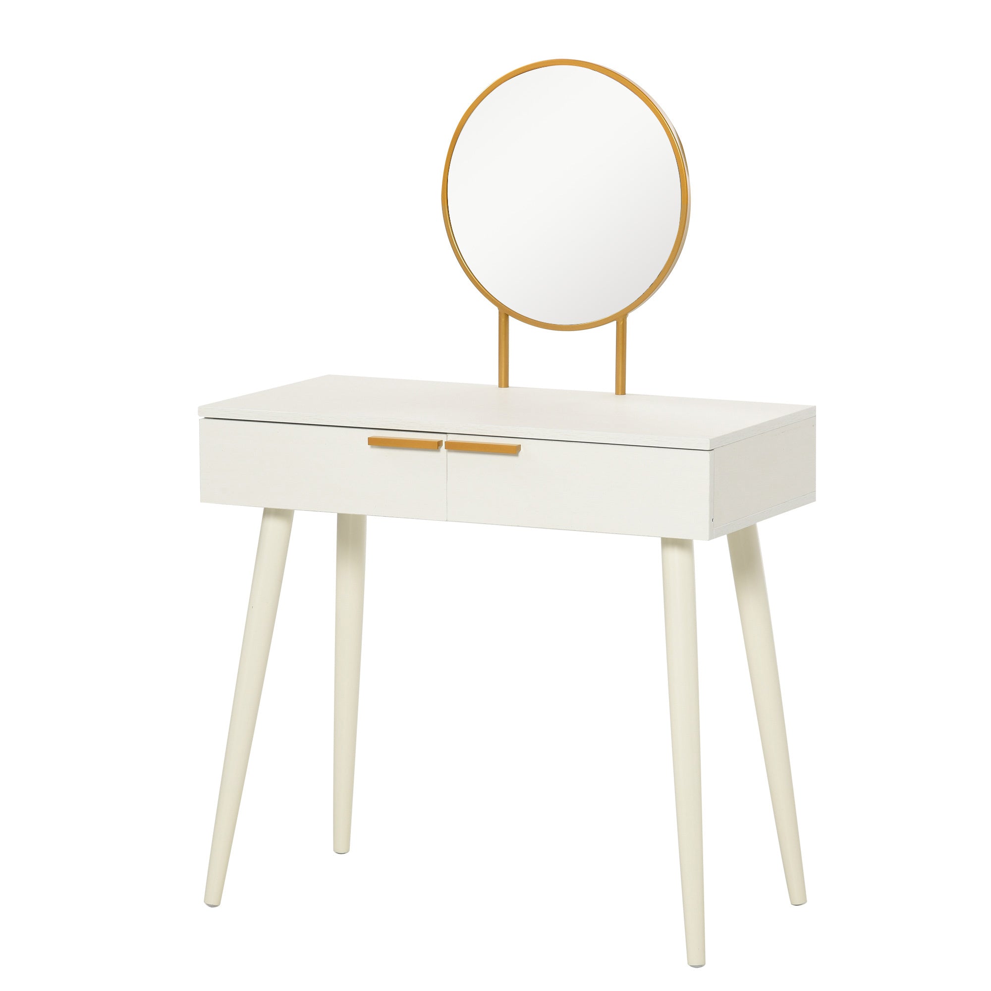 Vanity Table with Round Mirror Makeup Dressing Table with 2 Drawers Modern Style for Bedroom Dressing Room 80x40x123 cm White