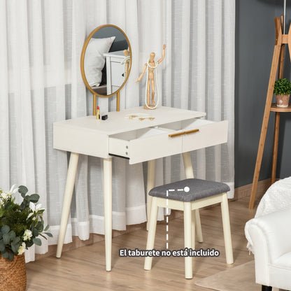 Vanity Table with Round Mirror Makeup Dressing Table with 2 Drawers Modern Style for Bedroom Dressing Room 80x40x123 cm White