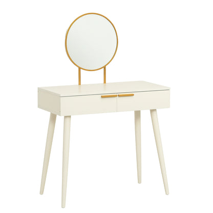 Vanity Table with Round Mirror Makeup Dressing Table with 2 Drawers Modern Style for Bedroom Dressing Room 80x40x123 cm White