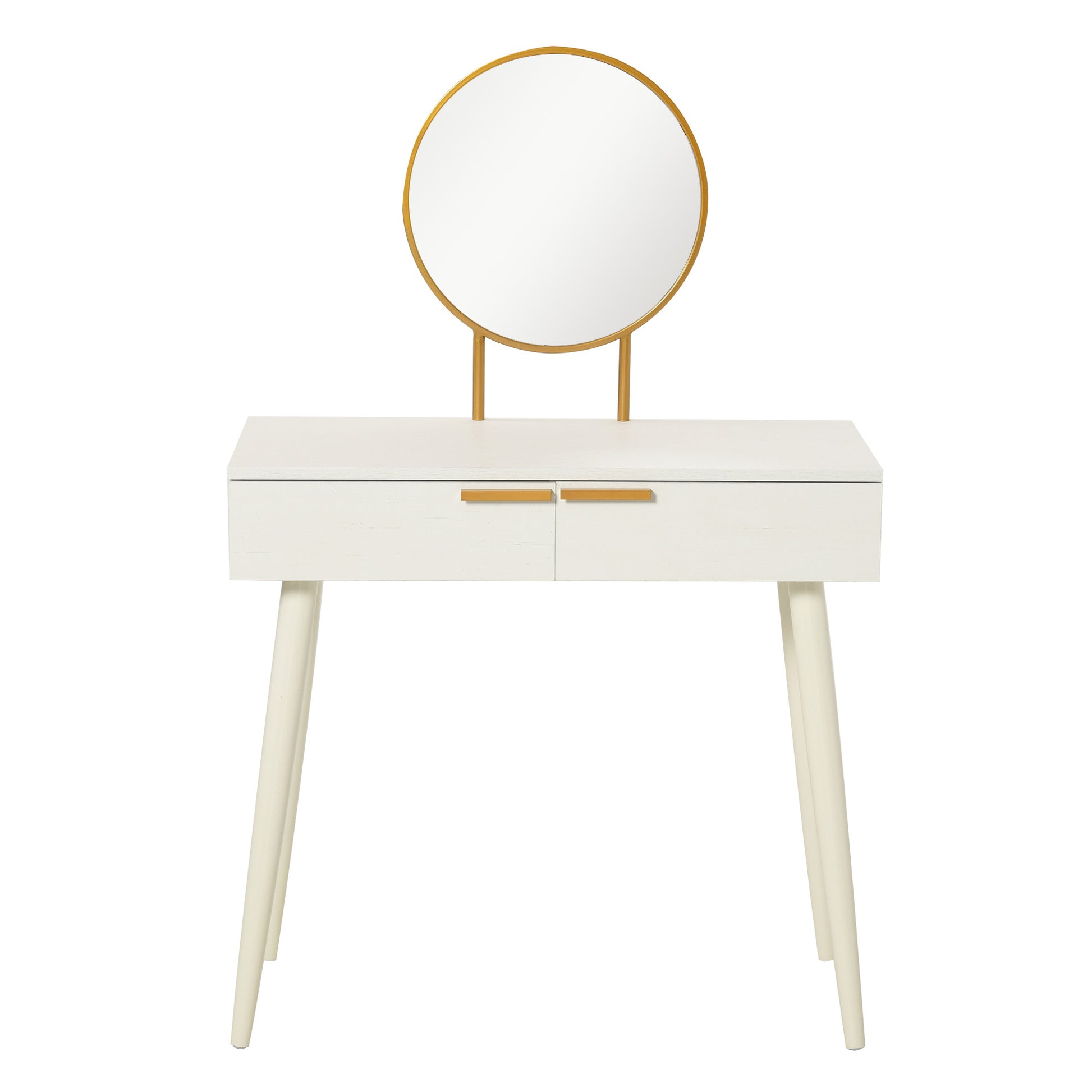 Vanity Table with Round Mirror Makeup Dressing Table with 2 Drawers Modern Style for Bedroom Dressing Room 80x40x123 cm White