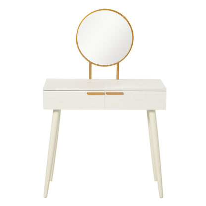 Vanity Table with Round Mirror Makeup Dressing Table with 2 Drawers Modern Style for Bedroom Dressing Room 80x40x123 cm White