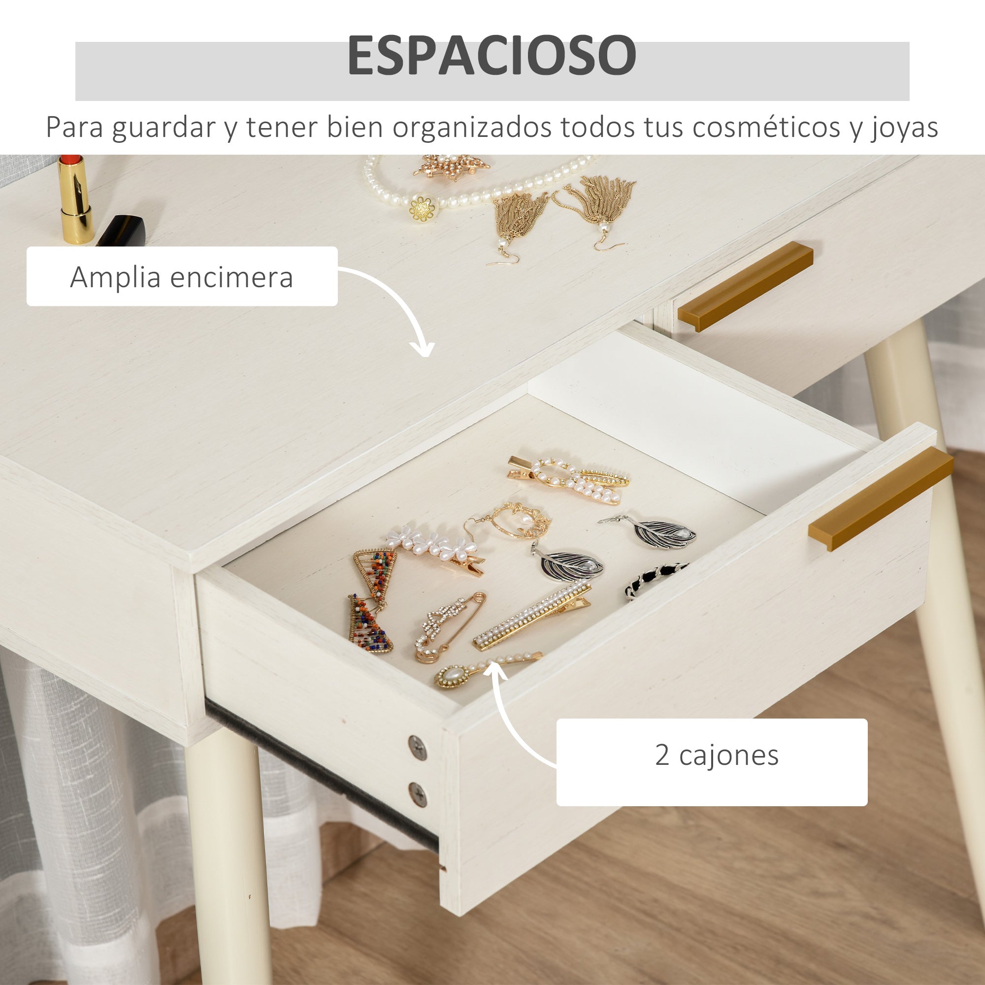Vanity Table with Round Mirror Makeup Dressing Table with 2 Drawers Modern Style for Bedroom Dressing Room 80x40x123 cm White