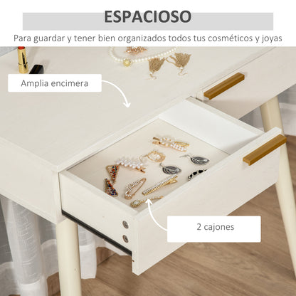 Vanity Table with Round Mirror Makeup Dressing Table with 2 Drawers Modern Style for Bedroom Dressing Room 80x40x123 cm White