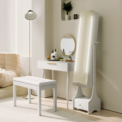 Vanity Table with Round Mirror Makeup Dressing Table with 2 Drawers Modern Style for Bedroom Dressing Room 80x40x123 cm White