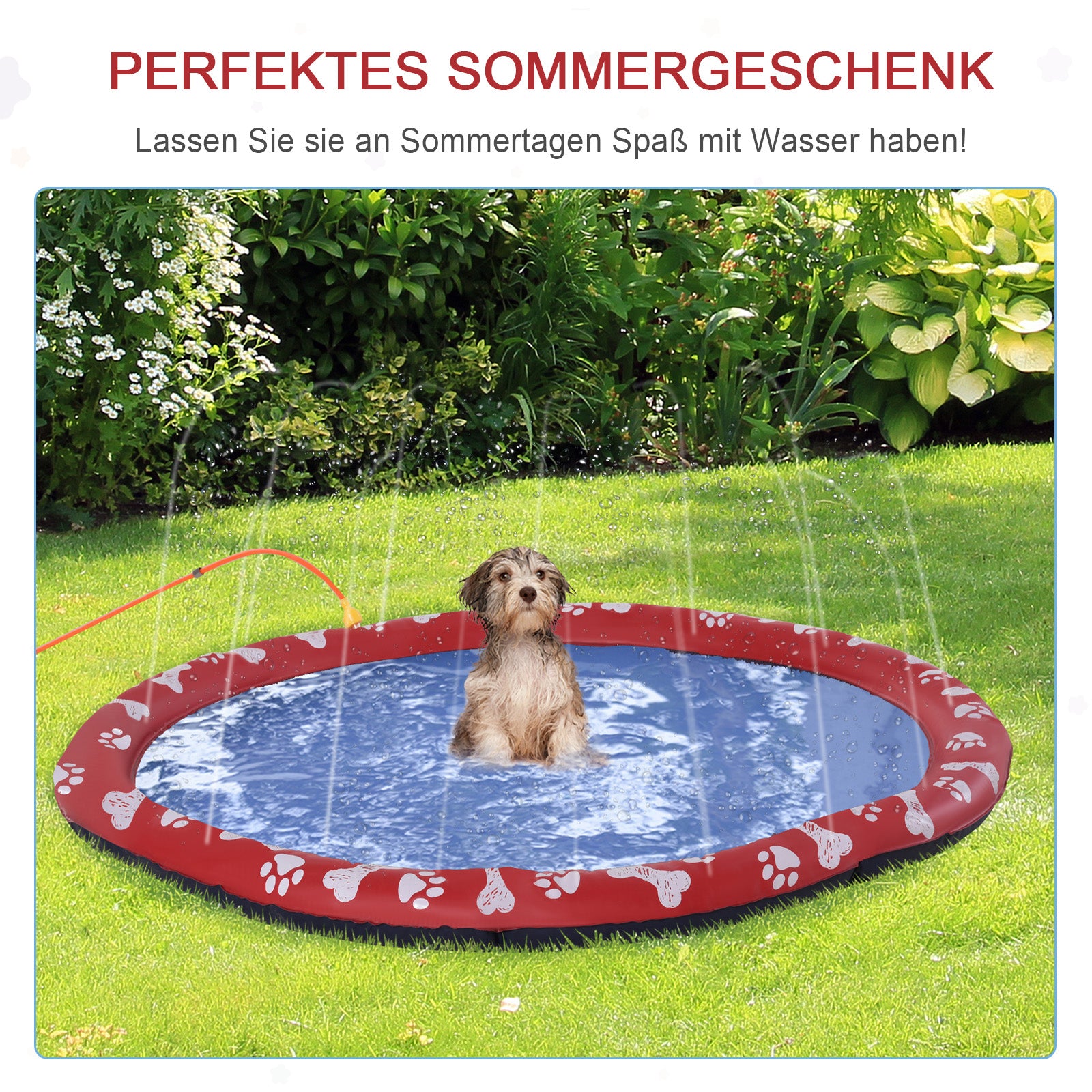 170 cm Sprinkler Mat Dog Inflatable Splash Pad Non-Slip Water Play Mat Water Mat Play Pool Water Sprinkler Dog Pool for Pets Summer Garden