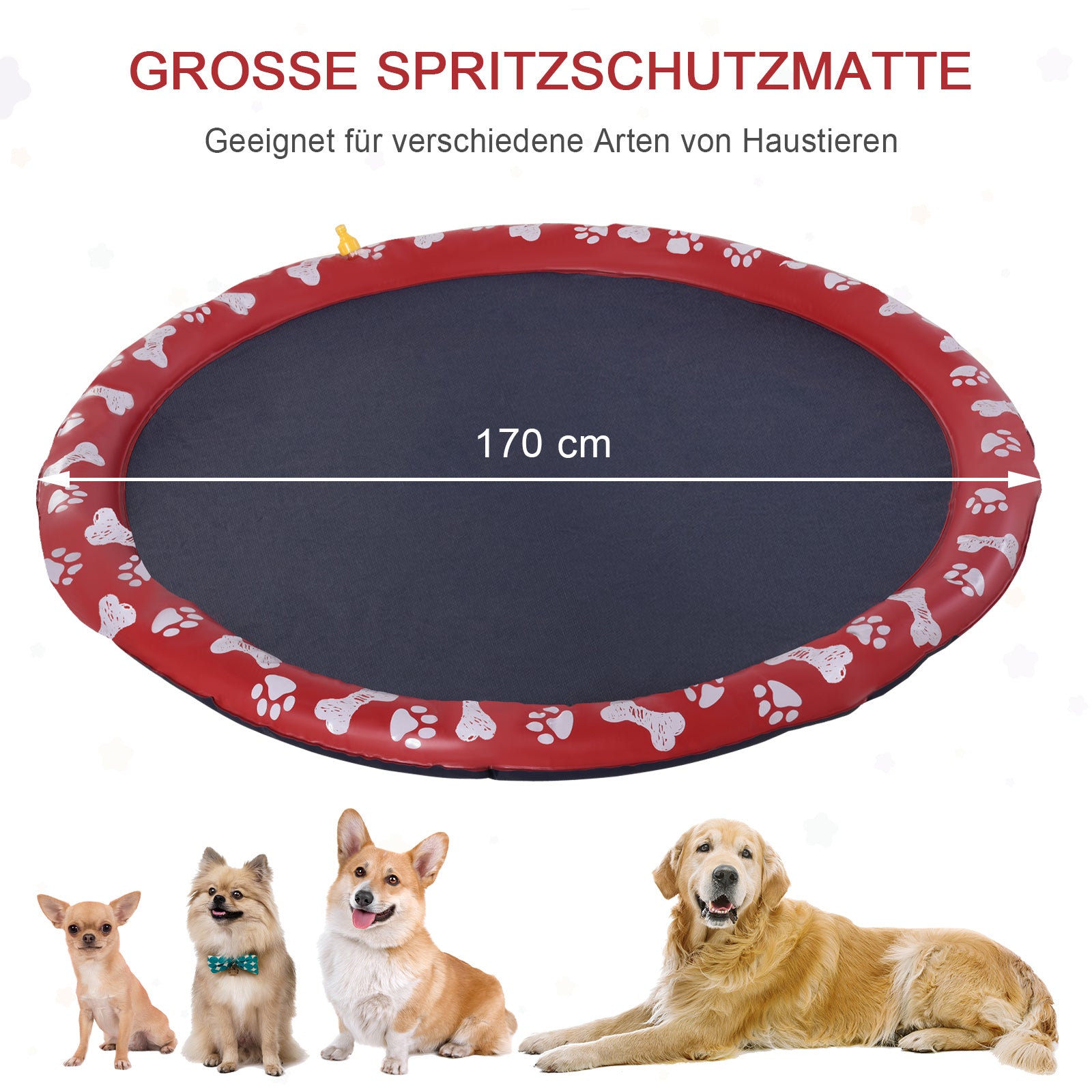 170 cm Sprinkler Mat Dog Inflatable Splash Pad Non-Slip Water Play Mat Water Mat Play Pool Water Sprinkler Dog Pool for Pets Summer Garden