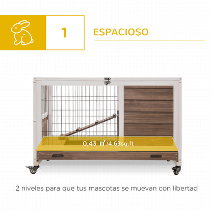 Wooden Rabbit Cage Pet Small Animal Hutch Portable Indoor with Openable Roof Ramp Removable Tray for Guinea Pigs 90x53x59 cm Brown
