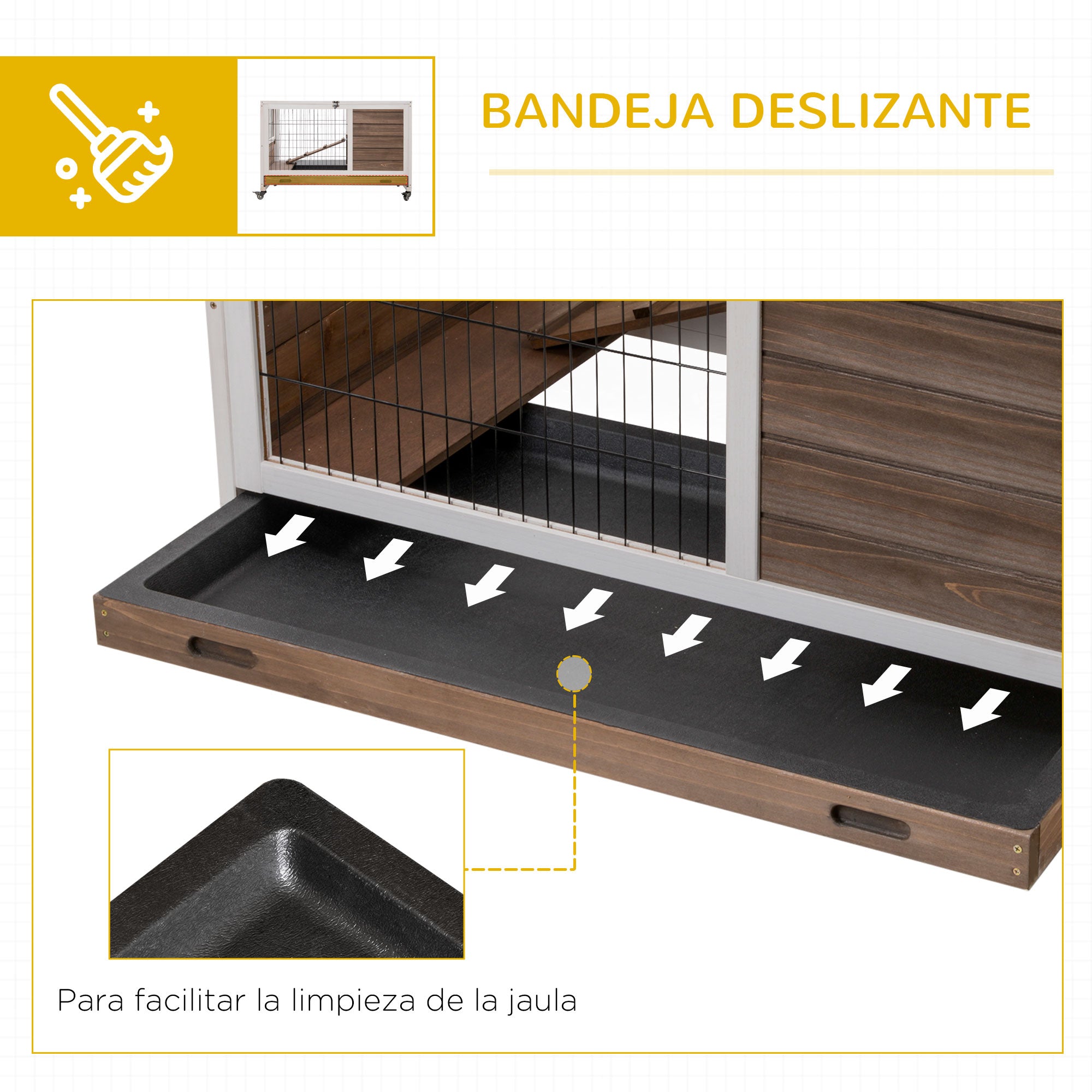 Wooden Rabbit Cage Pet Small Animal Hutch Portable Indoor with Openable Roof Ramp Removable Tray for Guinea Pigs 90x53x59 cm Brown