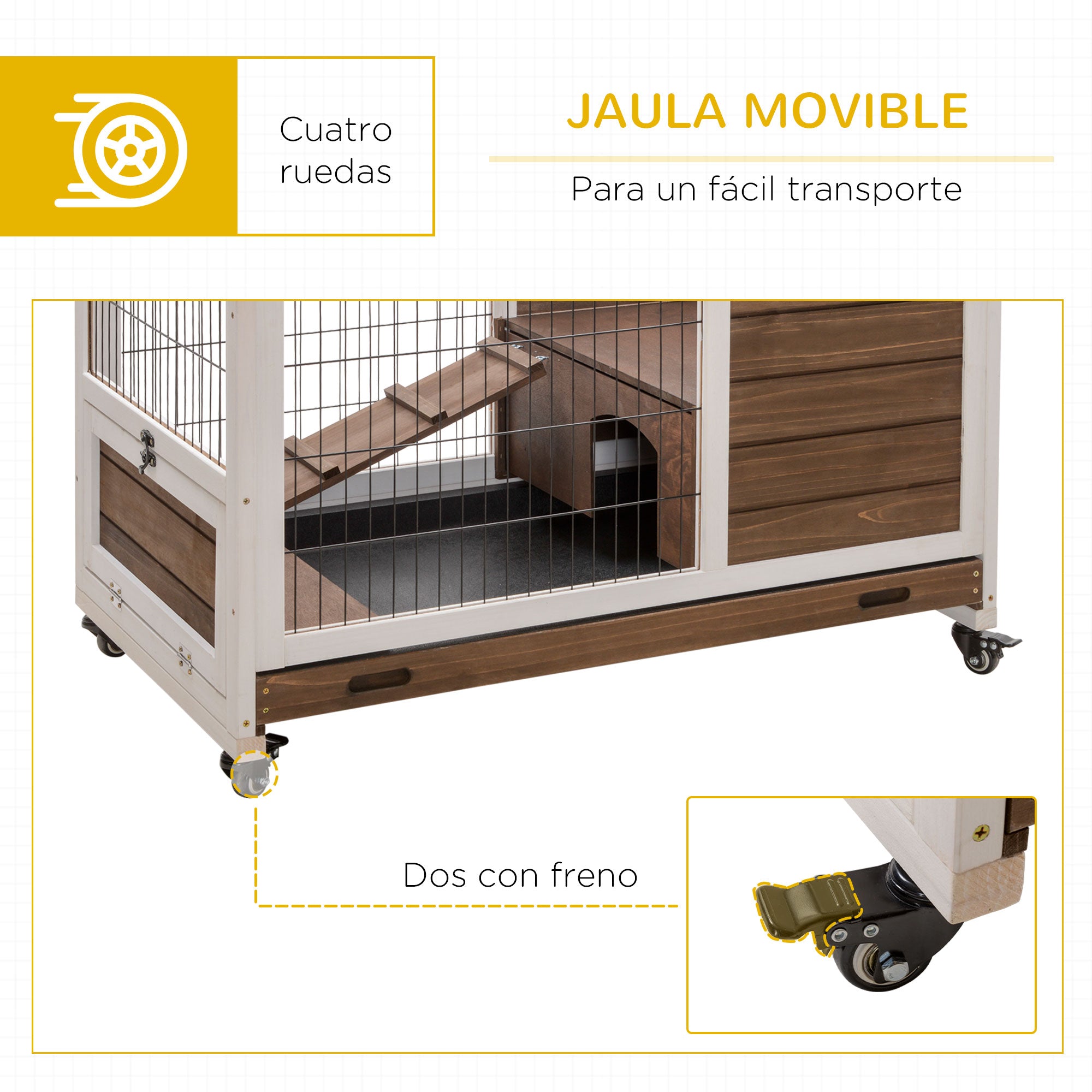Wooden Rabbit Cage Pet Small Animal Hutch Portable Indoor with Openable Roof Ramp Removable Tray for Guinea Pigs 90x53x59 cm Brown