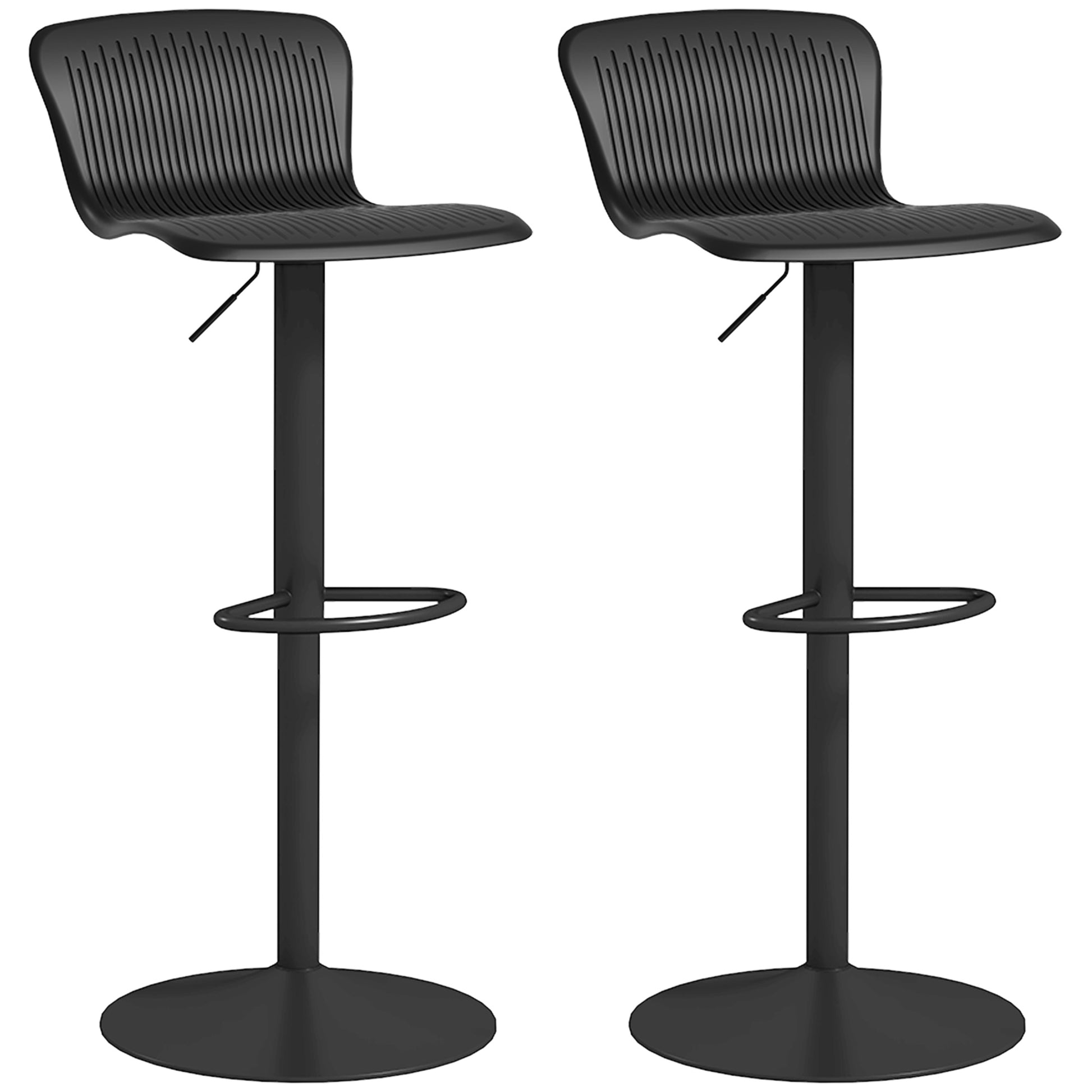 Set of 2 High Kitchen Stools Swivel Bar Chairs with Backrest and Adjustable Height 120 kg Load for Bar Living Room Dining Room Black