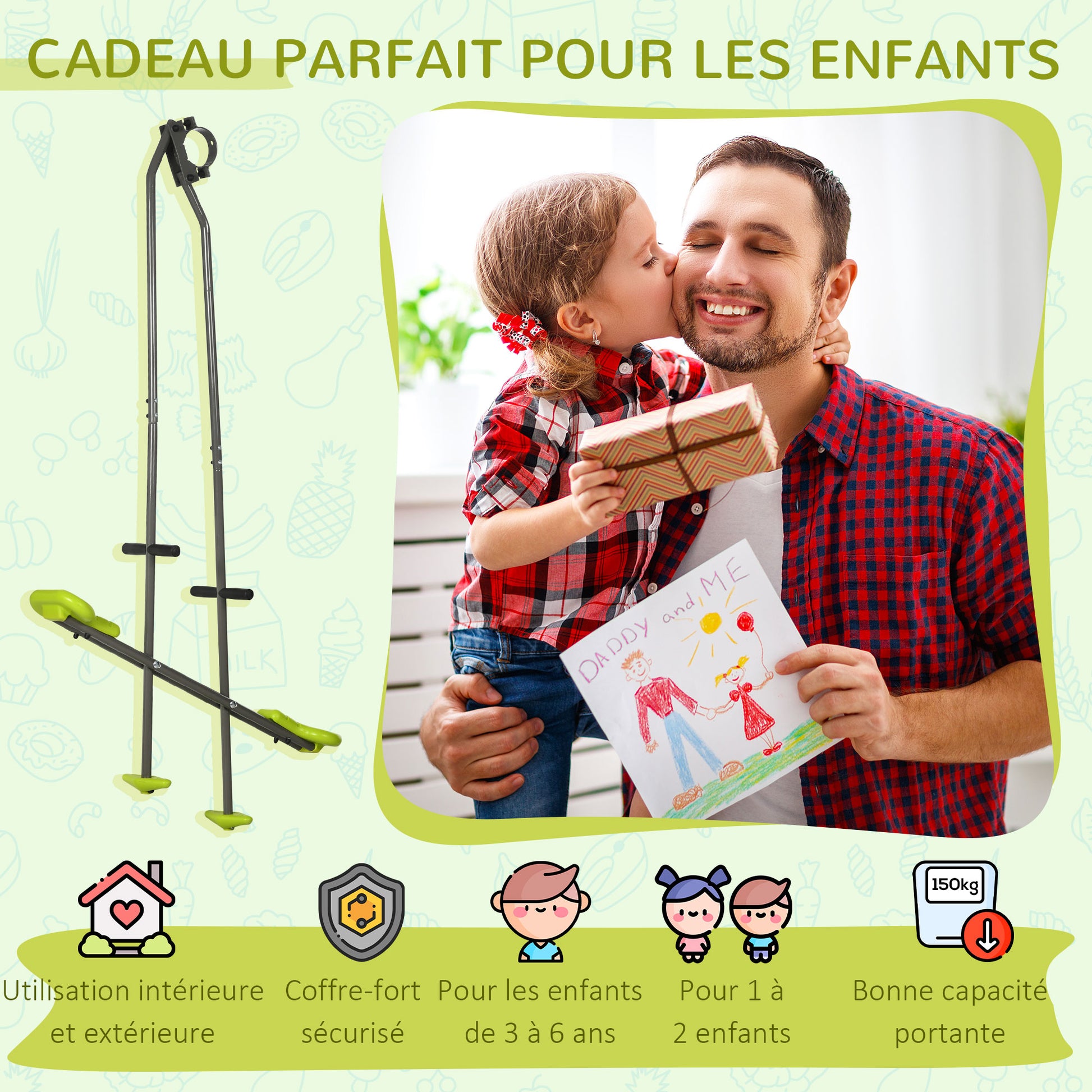 Face-to-Face Swing Set for Children in Steel and Plastic for Swing Frame - 3 to 6 years old green