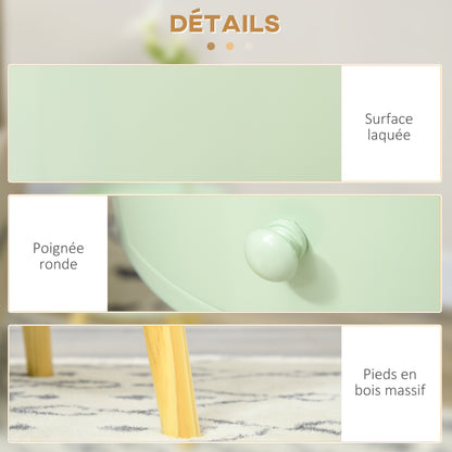 Coffee Table - Bedside Table - Round Nightstand - Scandinavian Design Side Table with Drawer Tapered Inclined Solid Wood Legs Green