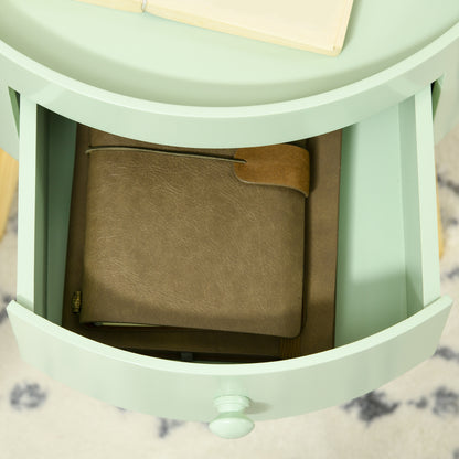 Coffee Table - Bedside Table - Round Nightstand - Scandinavian Design Side Table with Drawer Tapered Inclined Solid Wood Legs Green