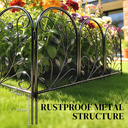 Metal Garden Fence Panel Set, 31.5 x 23.6 in Each (13.1 ft Total) – Decorative Arched Top Landscape & Pet Barrier, Black