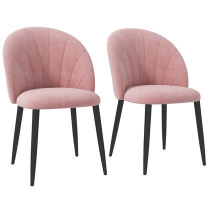 Set of 2 Dining Room Chairs, Modern Kitchen Chairs with Shell Backrest and Metal Legs, Velvet Padded Chair for Kitchen, Bedroom, Office, and Living Room, Pink