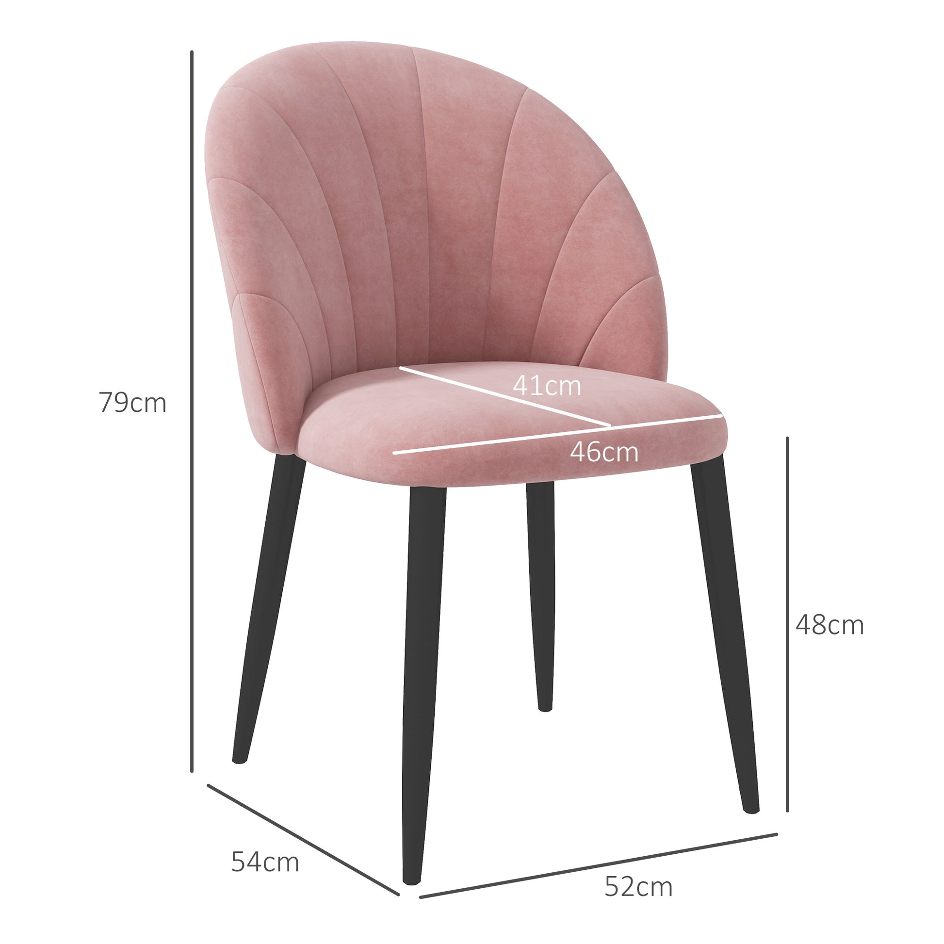 Set of 2 Dining Room Chairs, Modern Kitchen Chairs with Shell Backrest and Metal Legs, Velvet Padded Chair for Kitchen, Bedroom, Office, and Living Room, Pink