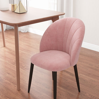 Set of 2 Dining Room Chairs, Modern Kitchen Chairs with Shell Backrest and Metal Legs, Velvet Padded Chair for Kitchen, Bedroom, Office, and Living Room, Pink