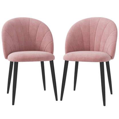 Set of 2 Dining Room Chairs, Modern Kitchen Chairs with Shell Backrest and Metal Legs, Velvet Padded Chair for Kitchen, Bedroom, Office, and Living Room, Pink