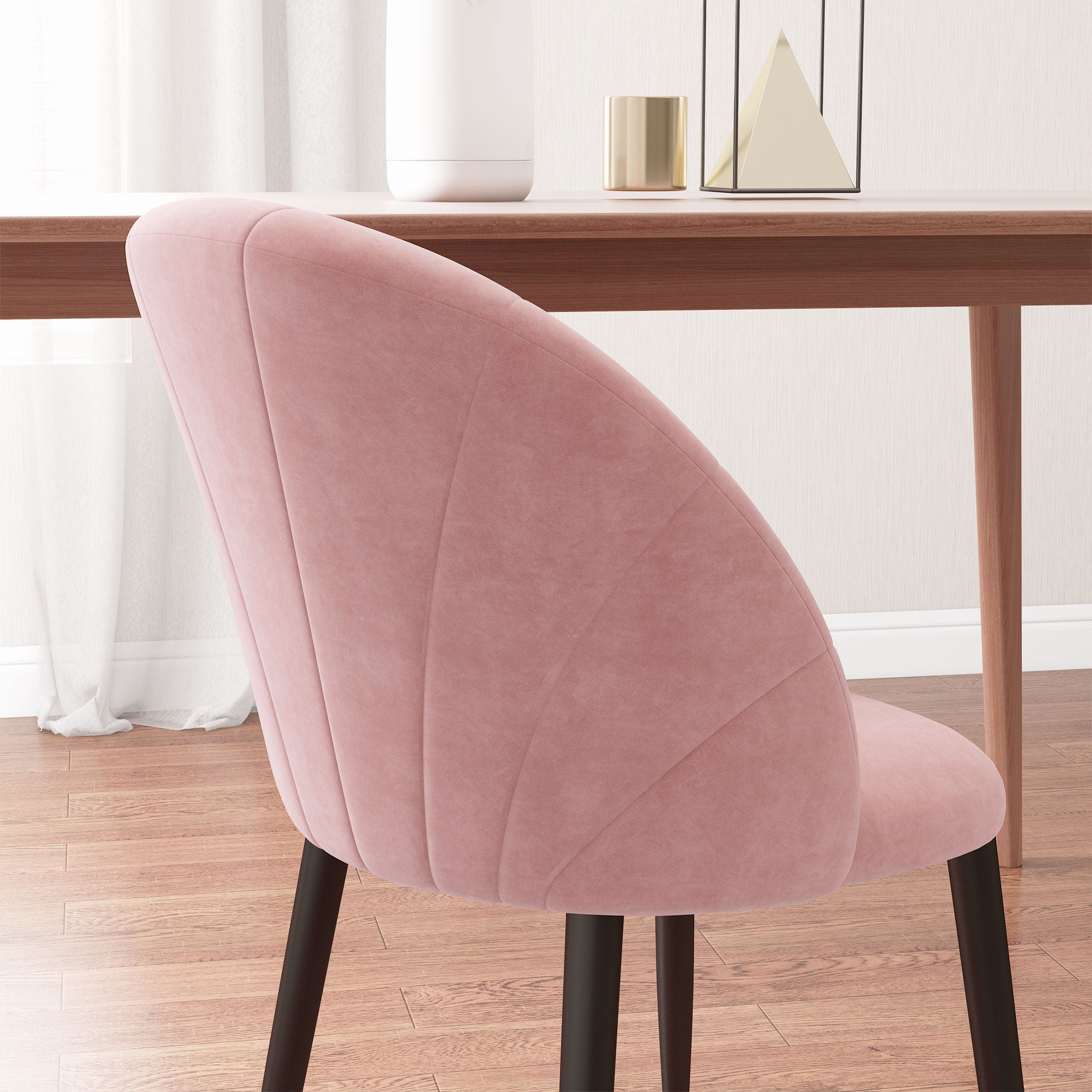 Set of 2 Dining Room Chairs, Modern Kitchen Chairs with Shell Backrest and Metal Legs, Velvet Padded Chair for Kitchen, Bedroom, Office, and Living Room, Pink
