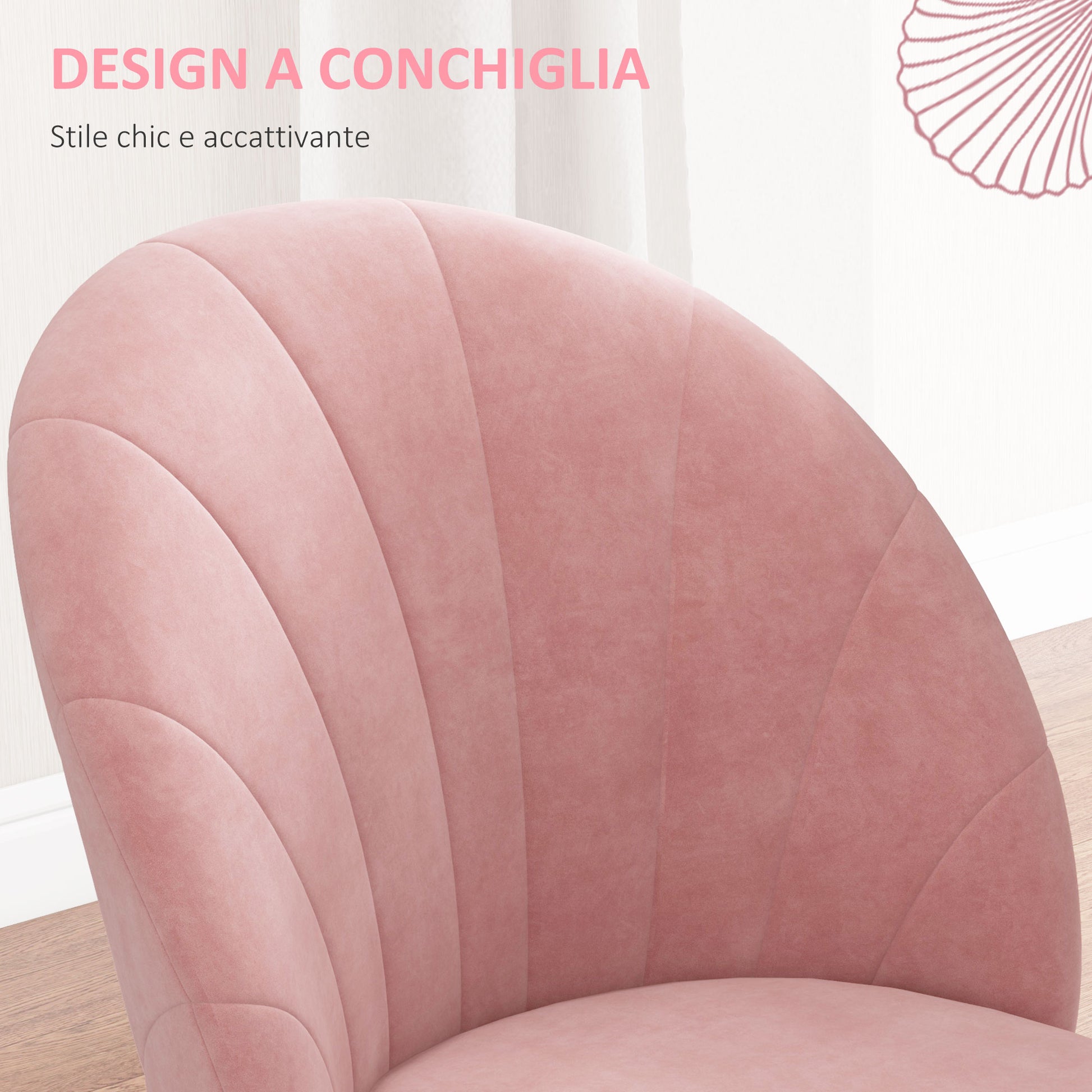 Set of 2 Dining Room Chairs, Modern Kitchen Chairs with Shell Backrest and Metal Legs, Velvet Padded Chair for Kitchen, Bedroom, Office, and Living Room, Pink