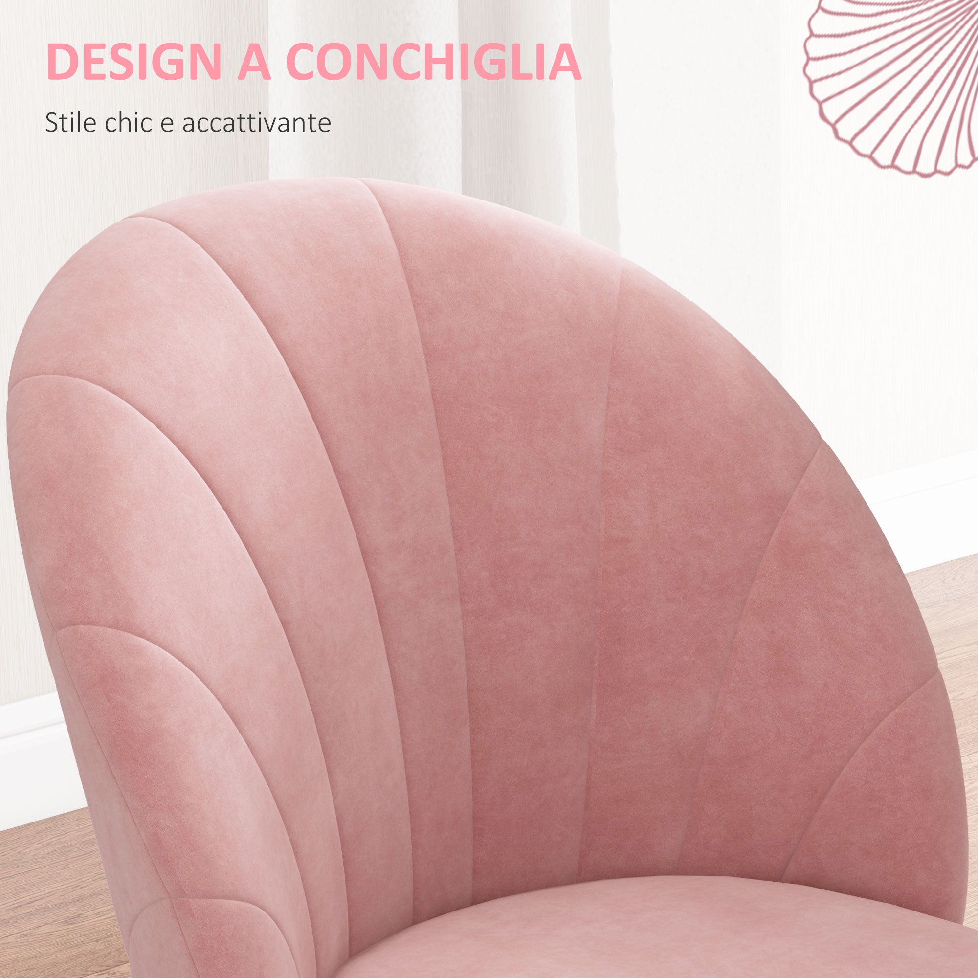 Set of 2 Dining Room Chairs, Modern Kitchen Chairs with Shell Backrest and Metal Legs, Velvet Padded Chair for Kitchen, Bedroom, Office, and Living Room, Pink