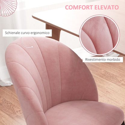 Set of 2 Dining Room Chairs, Modern Kitchen Chairs with Shell Backrest and Metal Legs, Velvet Padded Chair for Kitchen, Bedroom, Office, and Living Room, Pink