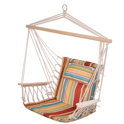 Hanging Chair Hammock with Crossbar and Cushion Ceiling Hook Frame Hanging Chair up to 100kg load Hanging Seat for Indoor Outdoor Garden Terrace Multicolored