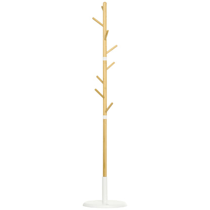 Bamboo Standing Coat Rack Modern Hall Tree with 8 Hooks for Clothes Bags Tree Coat Rack for Entryway Bedroom Ø37.8x175.6 cm Natural