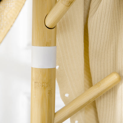 Bamboo Standing Coat Rack Modern Hall Tree with 8 Hooks for Clothes Bags Tree Coat Rack for Entryway Bedroom Ø37.8x175.6 cm Natural