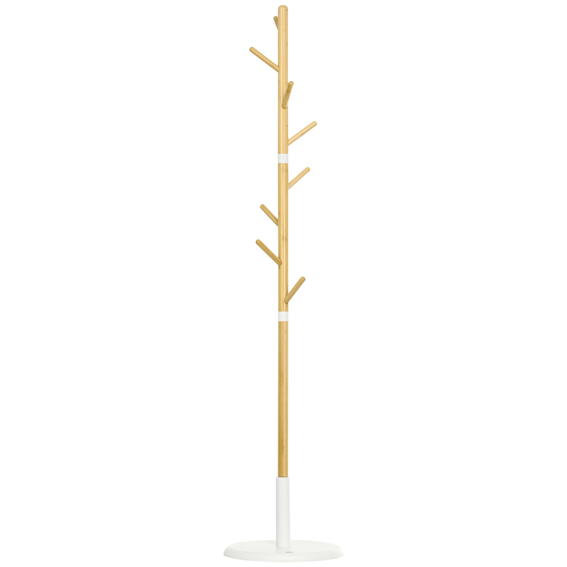 Bamboo Standing Coat Rack Modern Hall Tree with 8 Hooks for Clothes Bags Tree Coat Rack for Entryway Bedroom Ø37.8x175.6 cm Natural