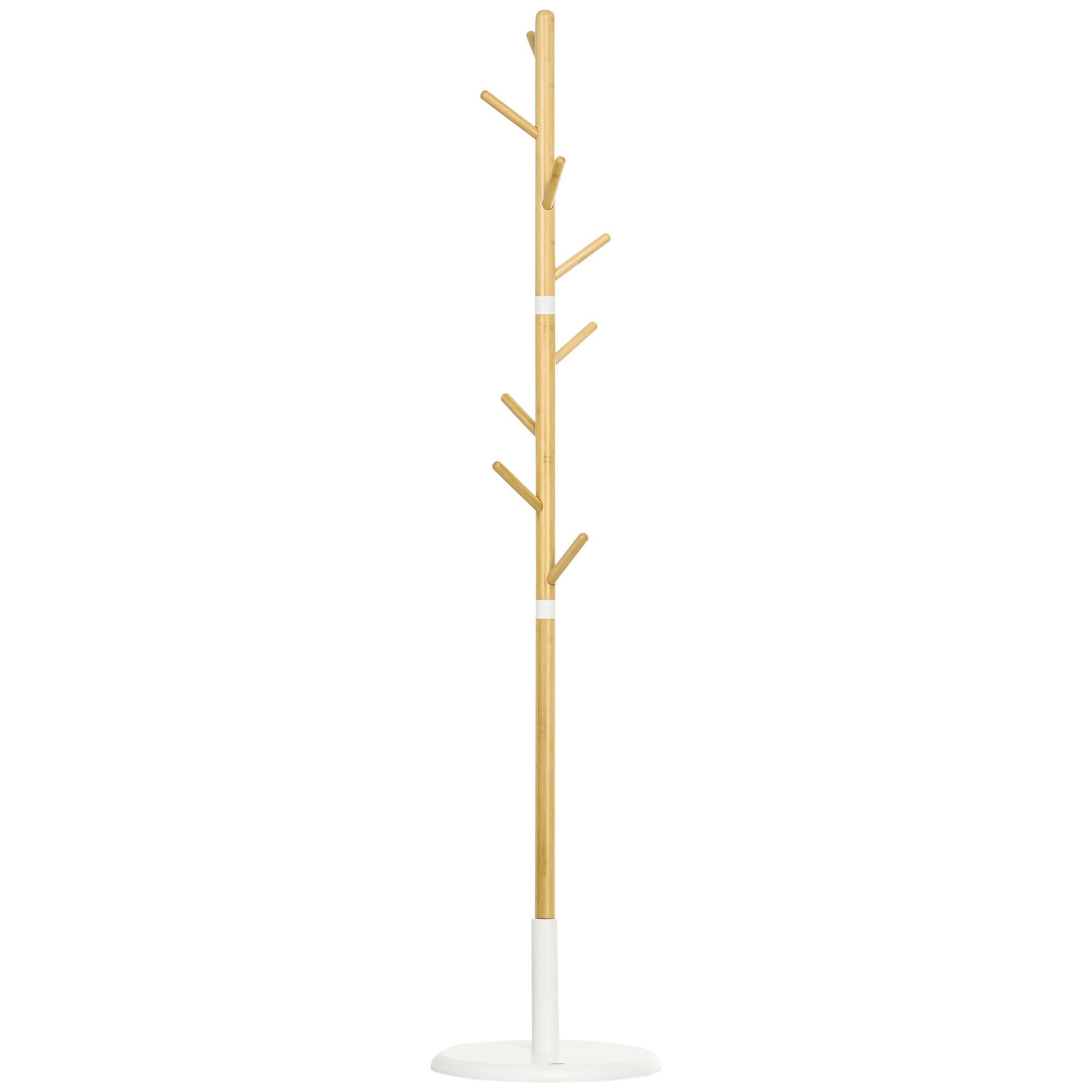 Bamboo Standing Coat Rack Modern Hall Tree with 8 Hooks for Clothes Bags Tree Coat Rack for Entryway Bedroom Ø37.8x175.6 cm Natural
