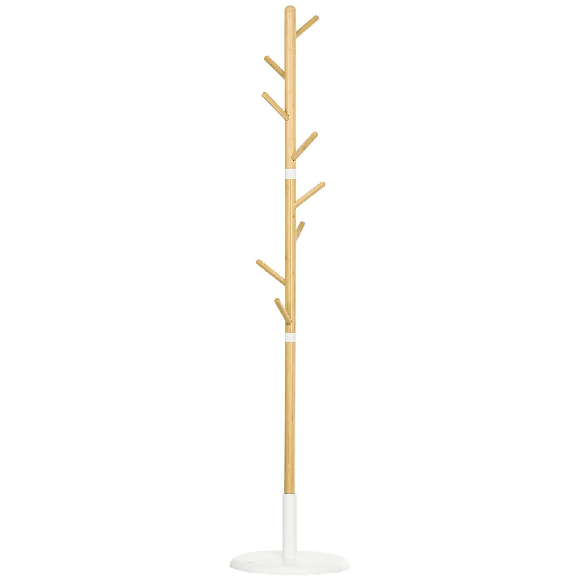 Bamboo Standing Coat Rack Modern Hall Tree with 8 Hooks for Clothes Bags Tree Coat Rack for Entryway Bedroom Ø37.8x175.6 cm Natural