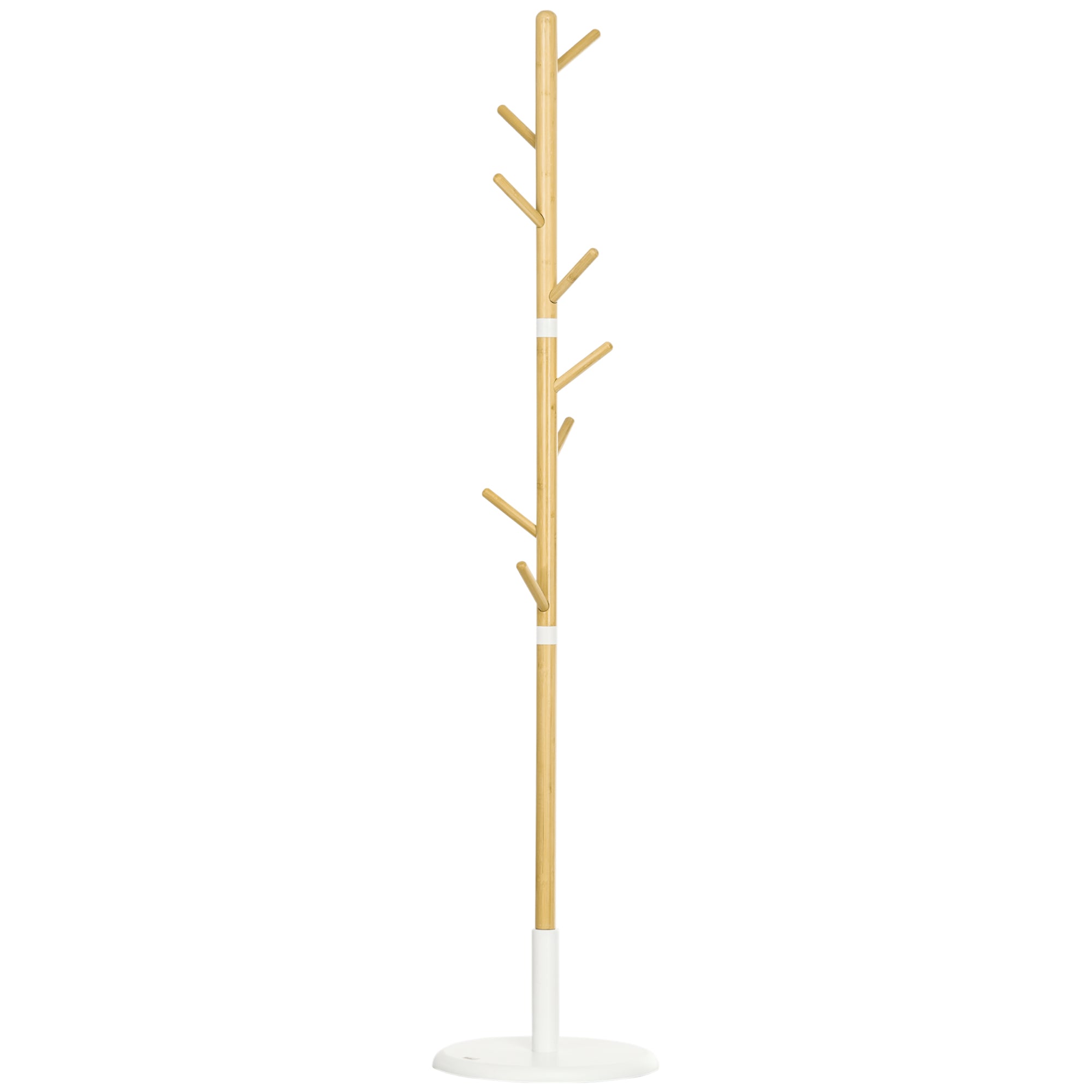 Bamboo Standing Coat Rack Modern Hall Tree with 8 Hooks for Clothes Bags Tree Coat Rack for Entryway Bedroom Ø37.8x175.6 cm Natural