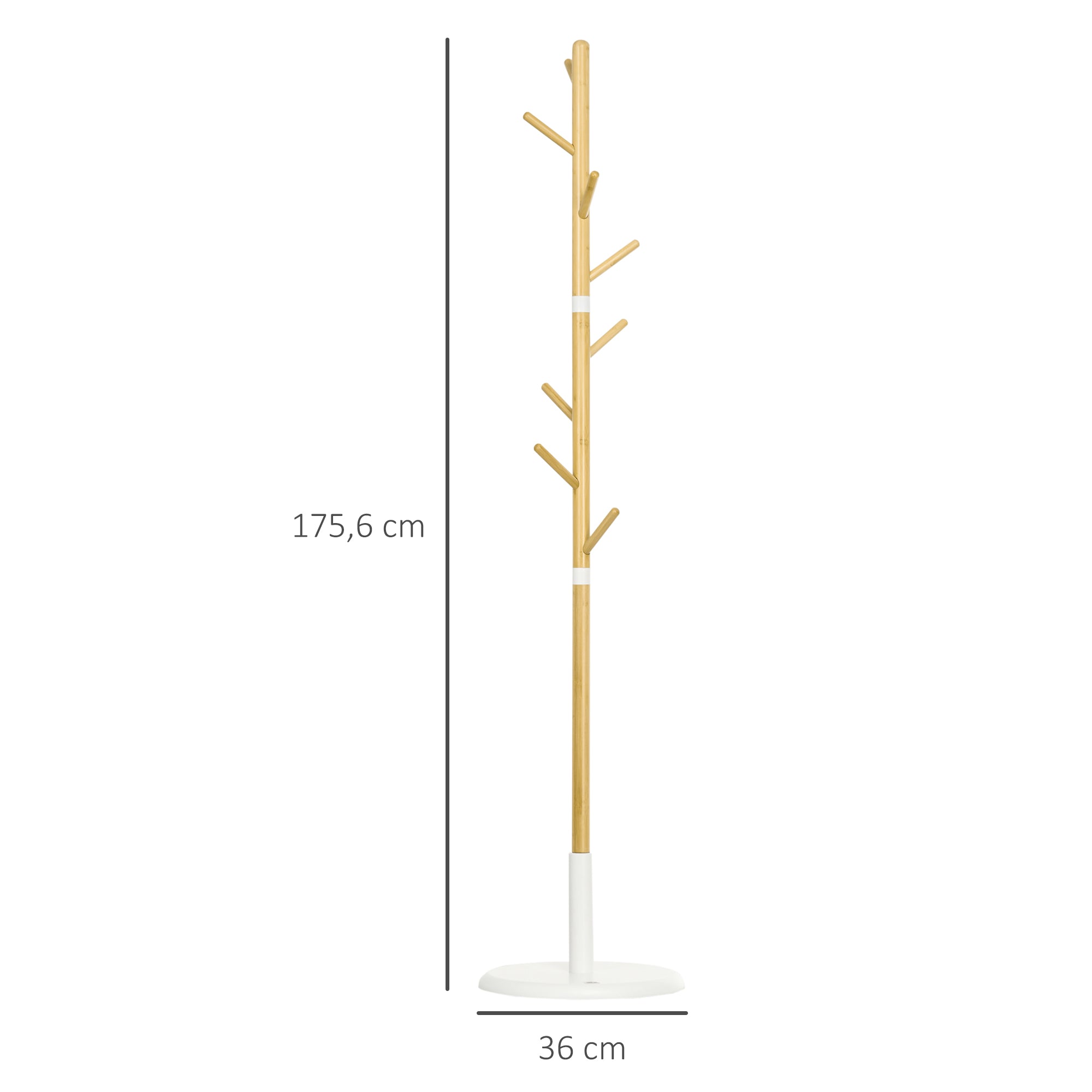 Bamboo Standing Coat Rack Modern Hall Tree with 8 Hooks for Clothes Bags Tree Coat Rack for Entryway Bedroom Ø37.8x175.6 cm Natural