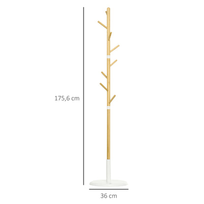 Bamboo Standing Coat Rack Modern Hall Tree with 8 Hooks for Clothes Bags Tree Coat Rack for Entryway Bedroom Ø37.8x175.6 cm Natural