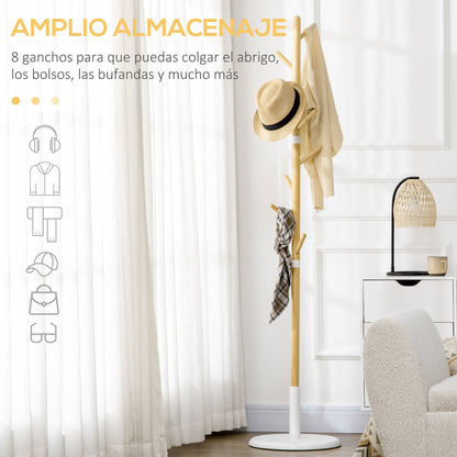 Bamboo Standing Coat Rack Modern Hall Tree with 8 Hooks for Clothes Bags Tree Coat Rack for Entryway Bedroom Ø37.8x175.6 cm Natural