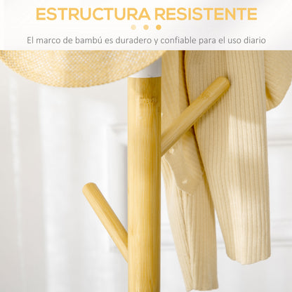 Bamboo Standing Coat Rack Modern Hall Tree with 8 Hooks for Clothes Bags Tree Coat Rack for Entryway Bedroom Ø37.8x175.6 cm Natural