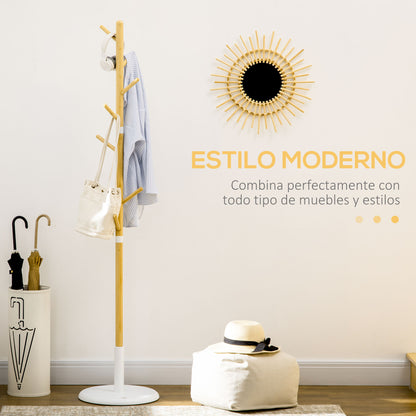 Bamboo Standing Coat Rack Modern Hall Tree with 8 Hooks for Clothes Bags Tree Coat Rack for Entryway Bedroom Ø37.8x175.6 cm Natural