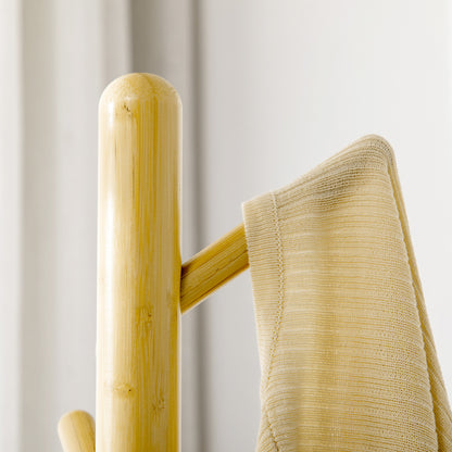 Bamboo Standing Coat Rack Modern Hall Tree with 8 Hooks for Clothes Bags Tree Coat Rack for Entryway Bedroom Ø37.8x175.6 cm Natural