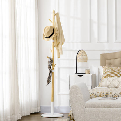 Bamboo Standing Coat Rack Modern Hall Tree with 8 Hooks for Clothes Bags Tree Coat Rack for Entryway Bedroom Ø37.8x175.6 cm Natural