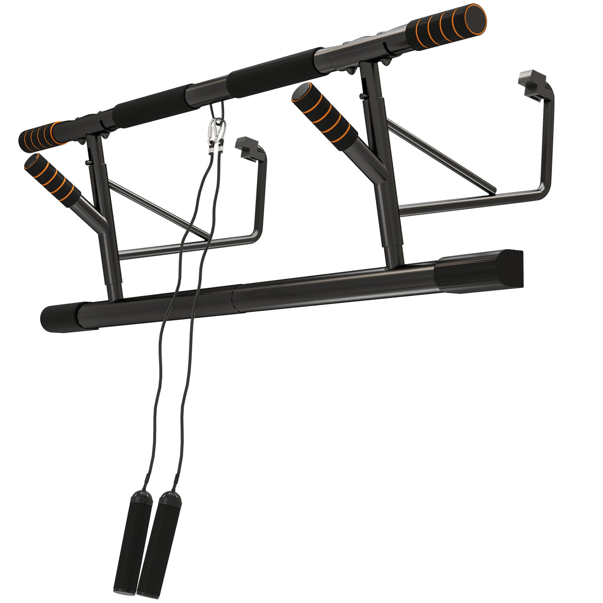 SPORTNOW Multifunctional Pull-Up Bar Wall-Mounted Pull-Up Bar with Resistance Bands Load 150 kg for Exercise and Home Gym Training Black and Orange