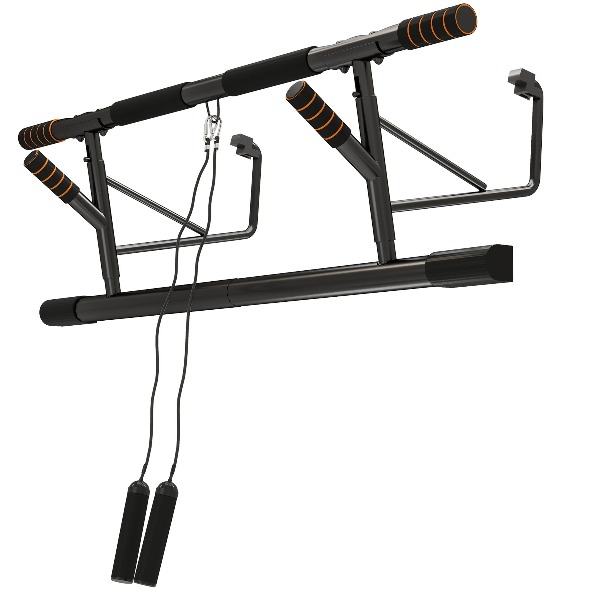 SPORTNOW Multifunctional Pull-Up Bar Wall-Mounted Pull-Up Bar with Resistance Bands Load 150 kg for Exercise and Home Gym Training Black and Orange