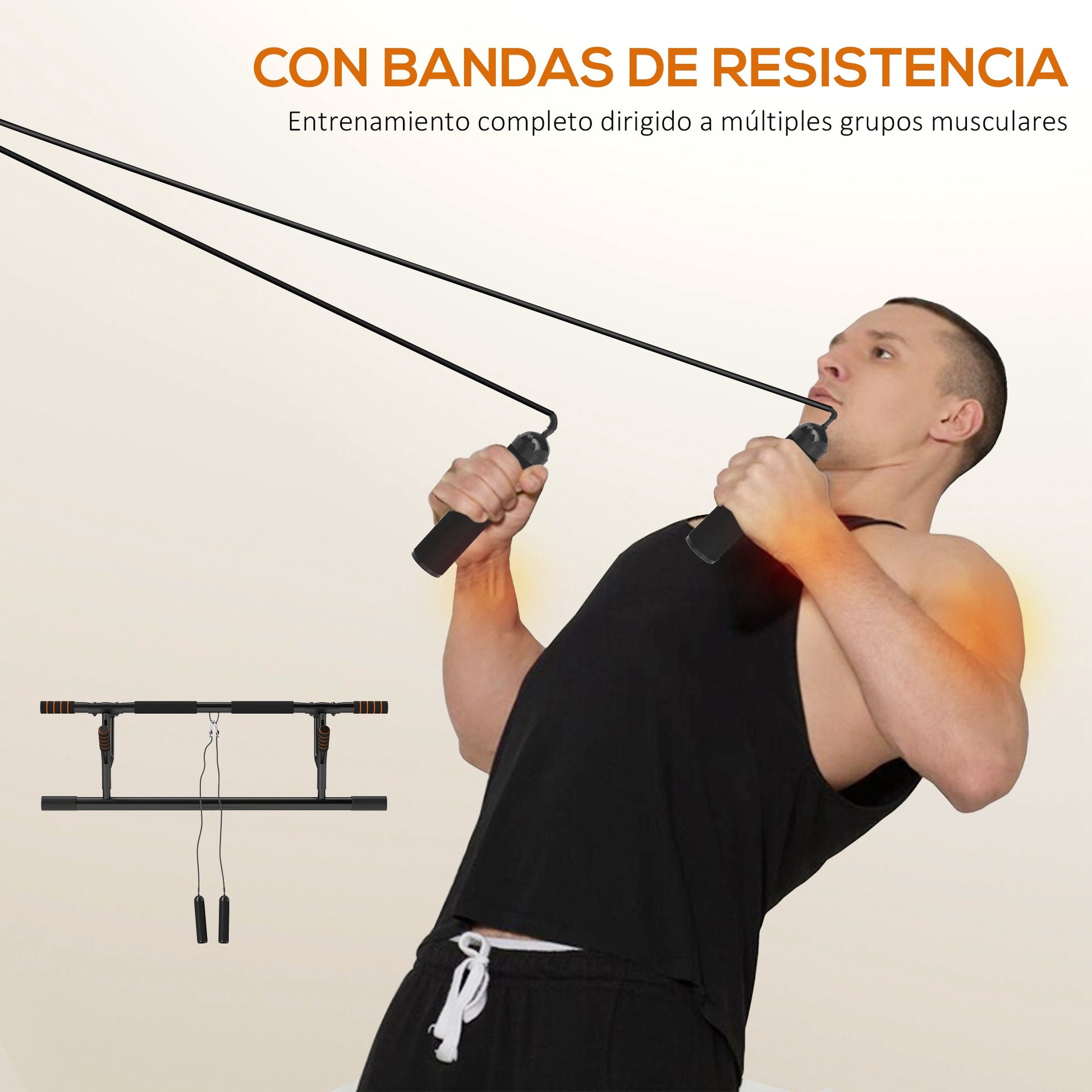 SPORTNOW Multifunctional Pull-Up Bar Wall-Mounted Pull-Up Bar with Resistance Bands Load 150 kg for Exercise and Home Gym Training Black and Orange