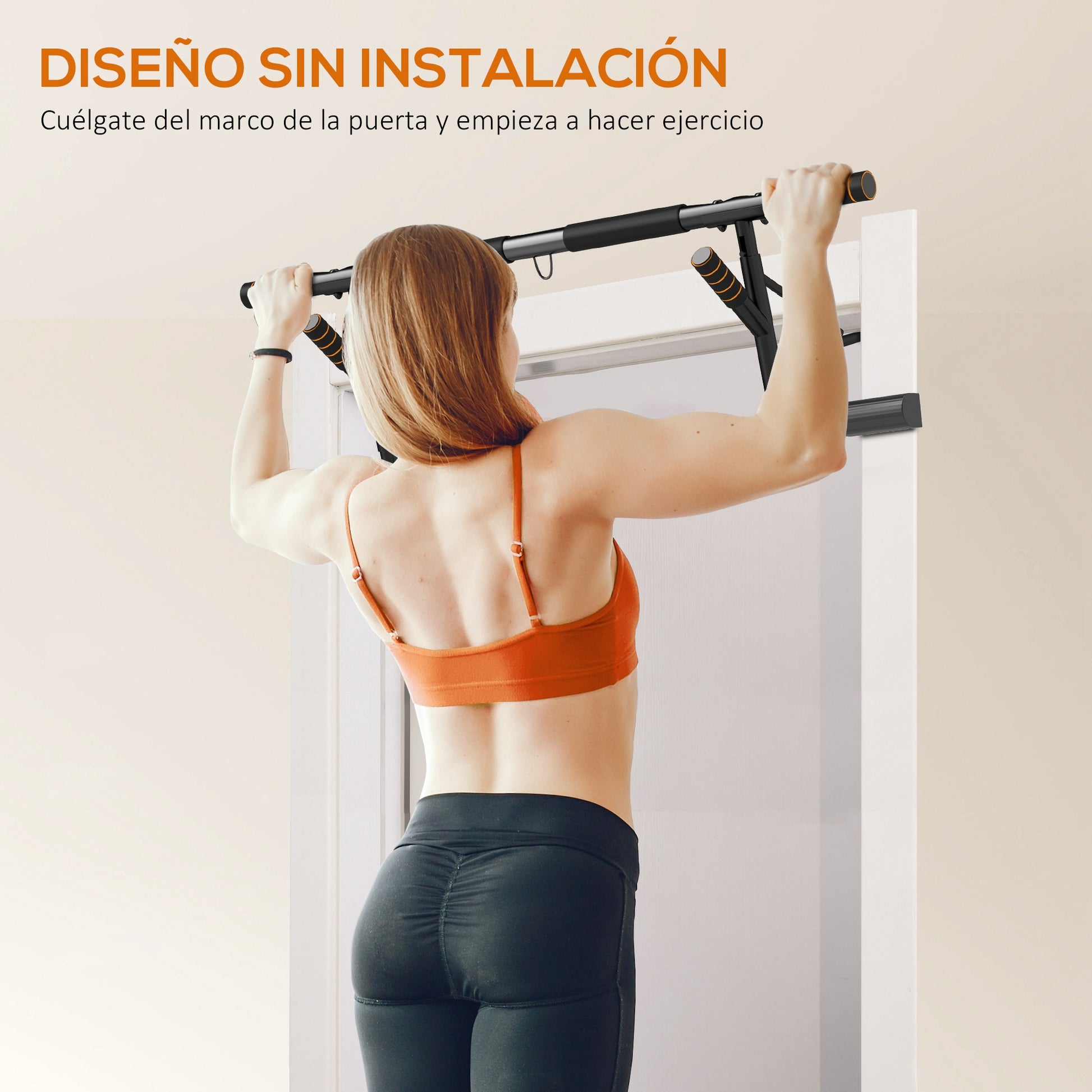 SPORTNOW Multifunctional Pull-Up Bar Wall-Mounted Pull-Up Bar with Resistance Bands Load 150 kg for Exercise and Home Gym Training Black and Orange
