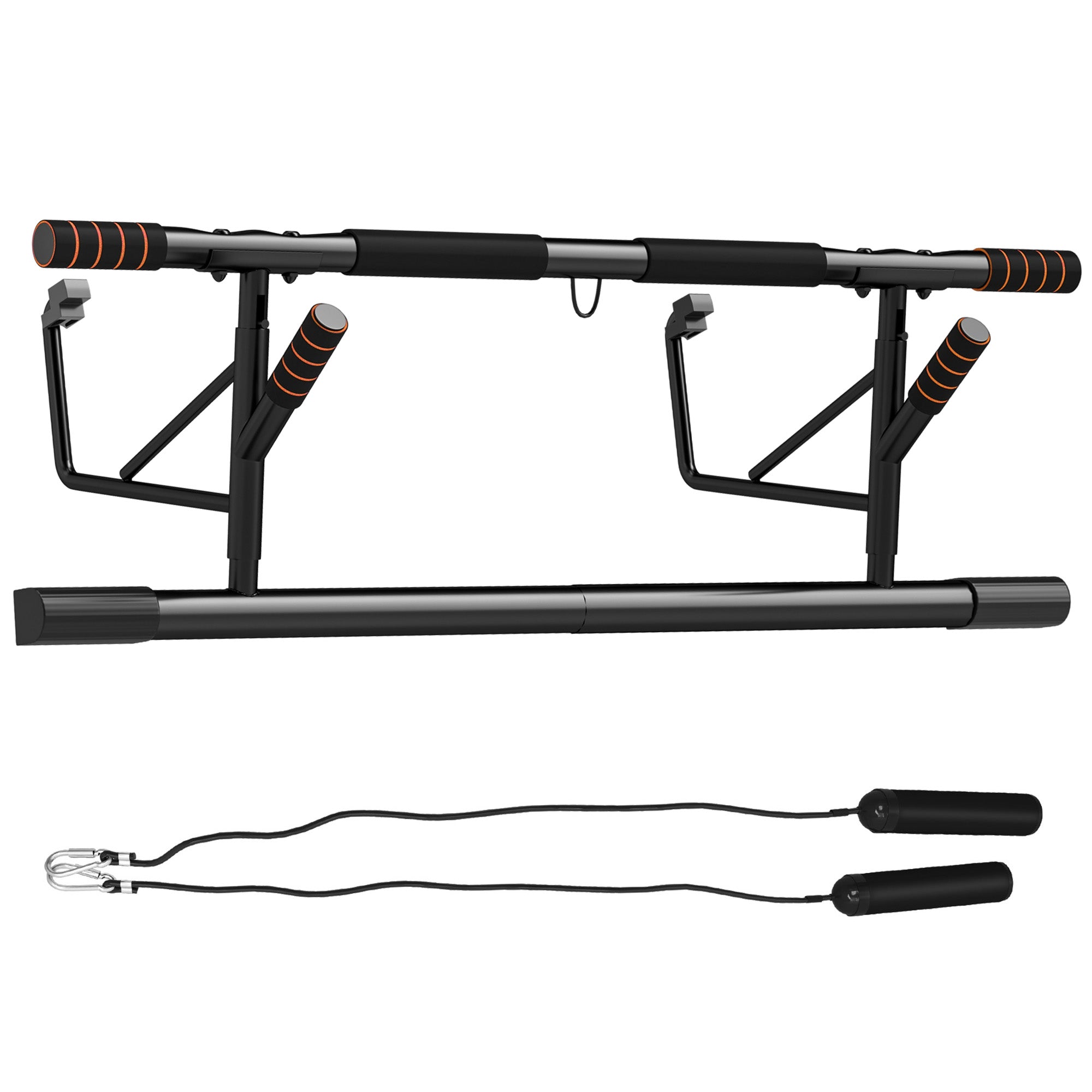 SPORTNOW Multifunctional Pull-Up Bar Wall-Mounted Pull-Up Bar with Resistance Bands Load 150 kg for Exercise and Home Gym Training Black and Orange