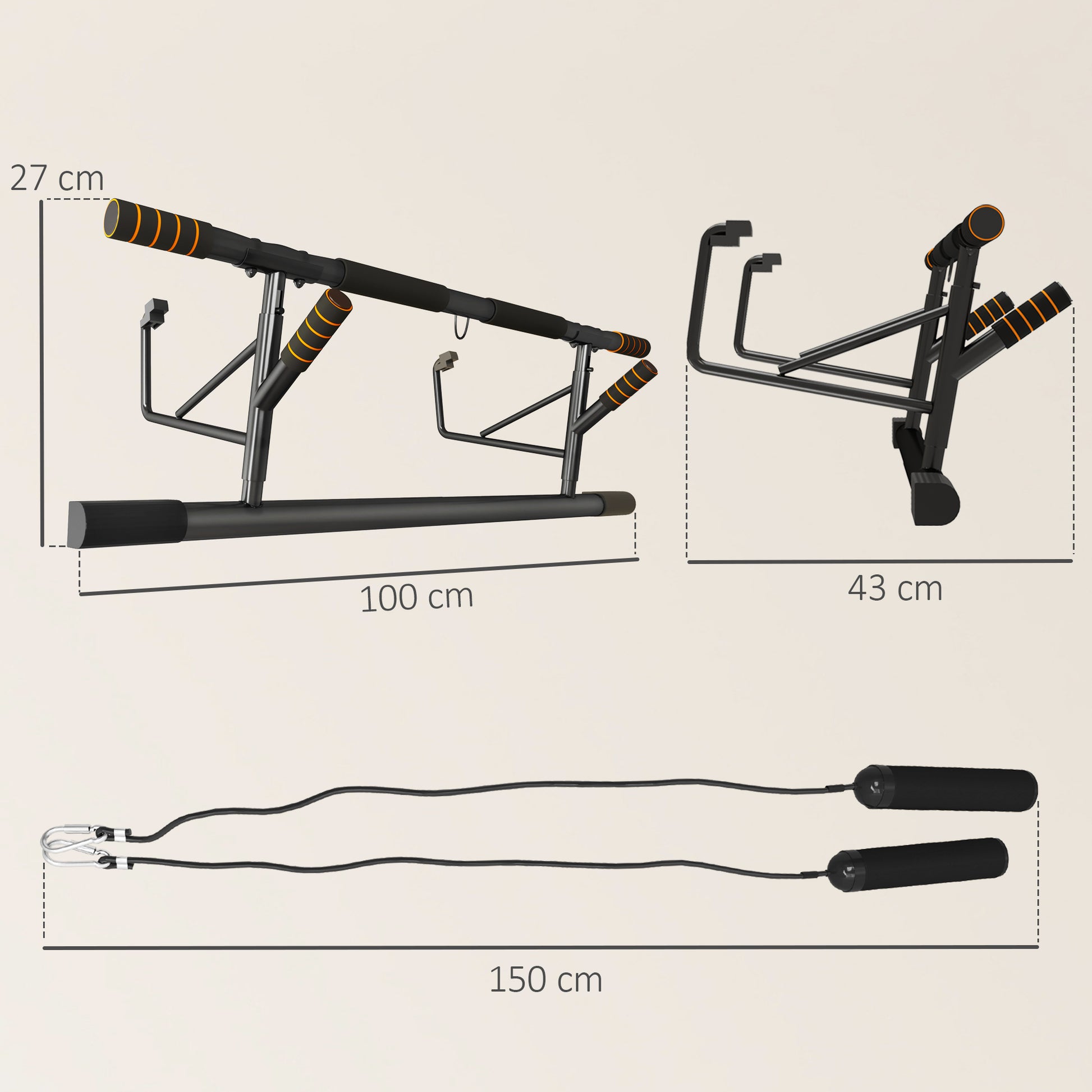 SPORTNOW Multifunctional Pull-Up Bar Wall-Mounted Pull-Up Bar with Resistance Bands Load 150 kg for Exercise and Home Gym Training Black and Orange