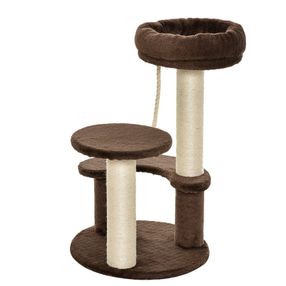 3-Level Cat Scratching Post with Platforms, Bed, and Sisal Posts, Cat Tower with Plush Covering, Ø40x65 cm, Brown