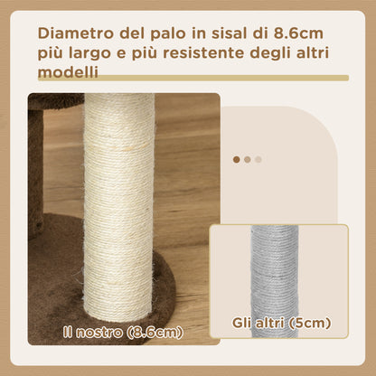 3-Level Cat Scratching Post with Platforms, Bed, and Sisal Posts, Cat Tower with Plush Covering, Ø40x65 cm, Brown