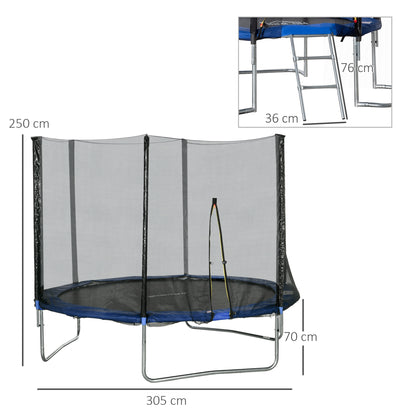 SPORTNOW Outdoor Trampoline Ø305x250 cm Trampoline for Kids Adults with Safety Net Ladder Edge Cover and Steel Frame for Garden Patio Blue